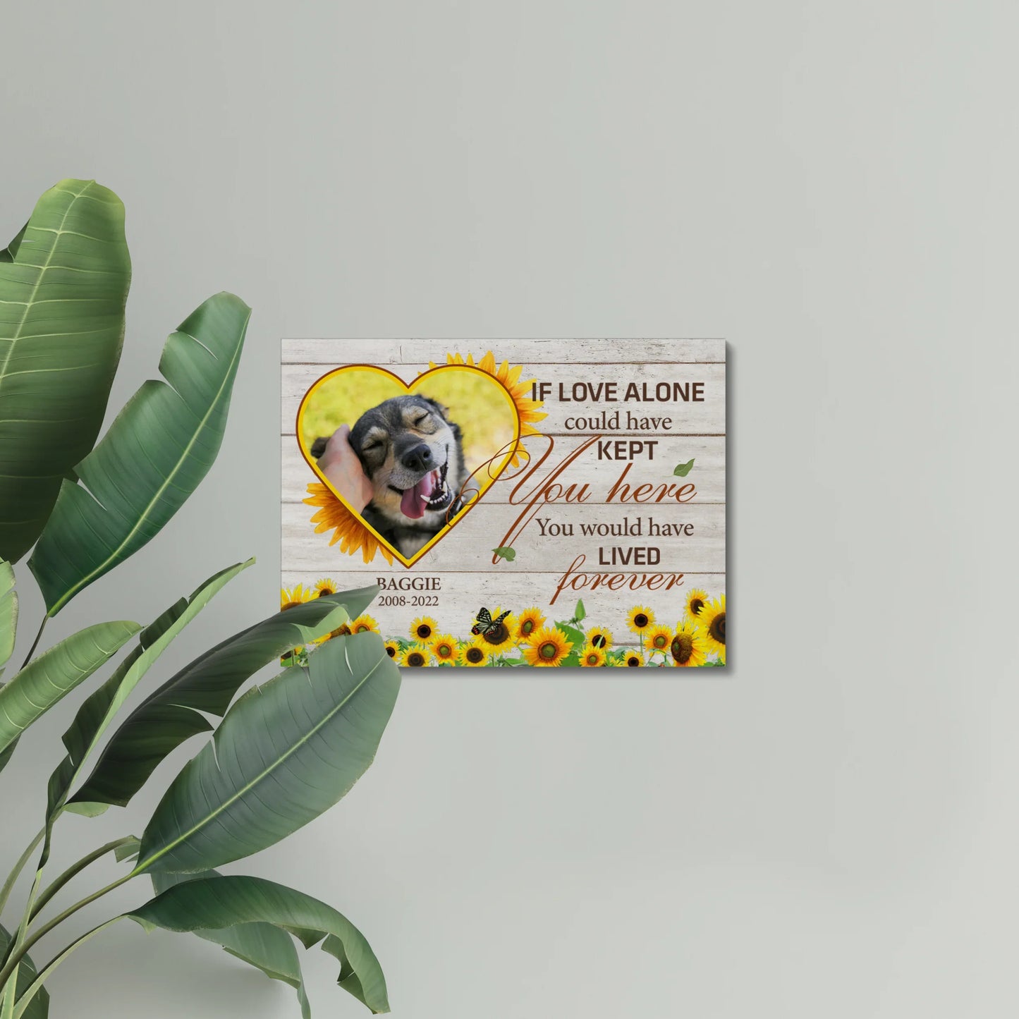 Dog Memorial Canvas – If Love Alone with Sunflower Heart Frame