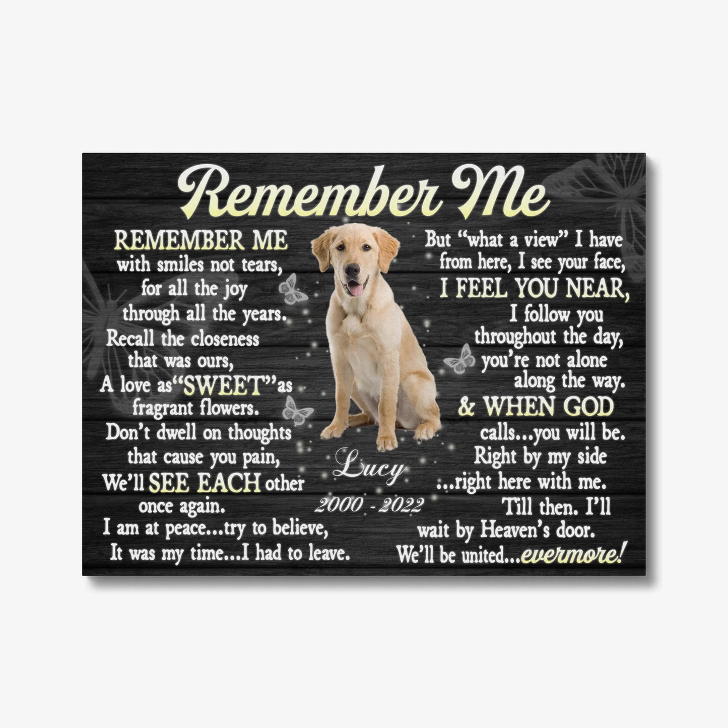 Dog Memorial Gifts – Remember Me Poem with Custom Name Canvas