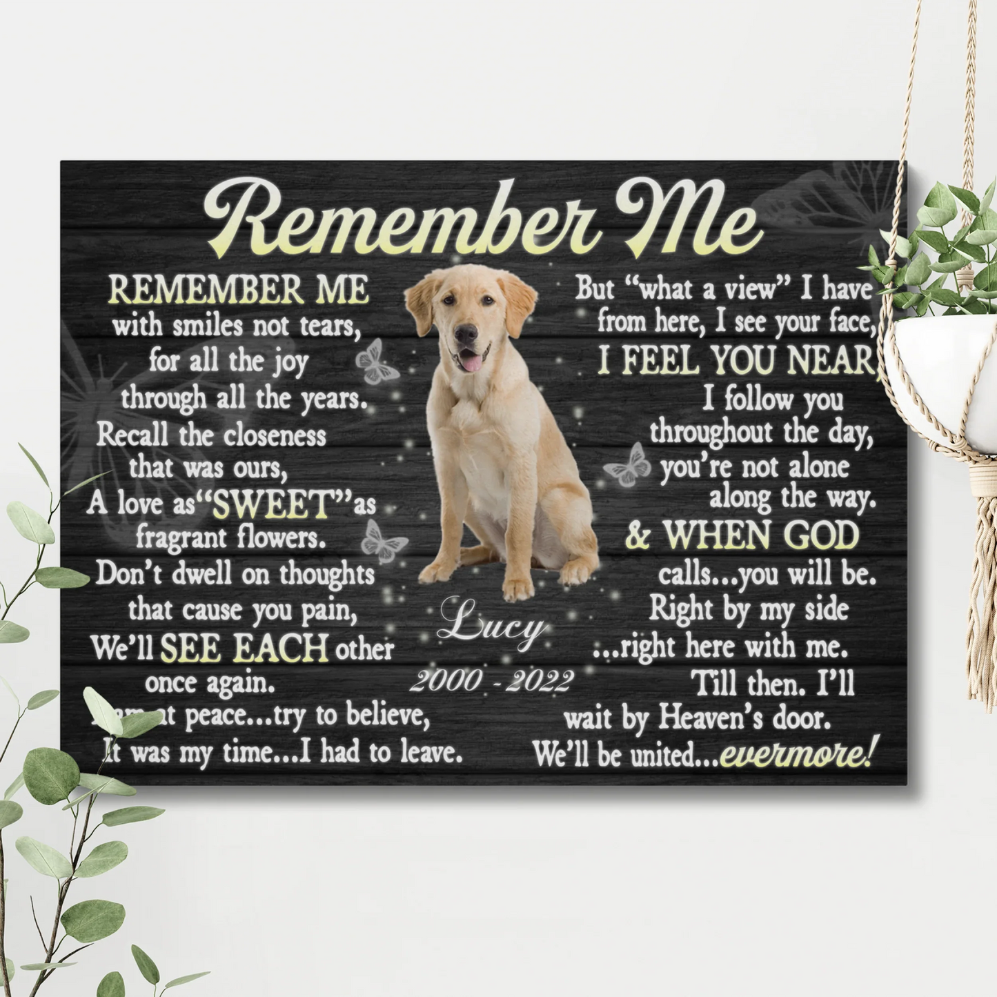 Dog Memorial Gifts – Remember Me Poem with Custom Name Canvas
