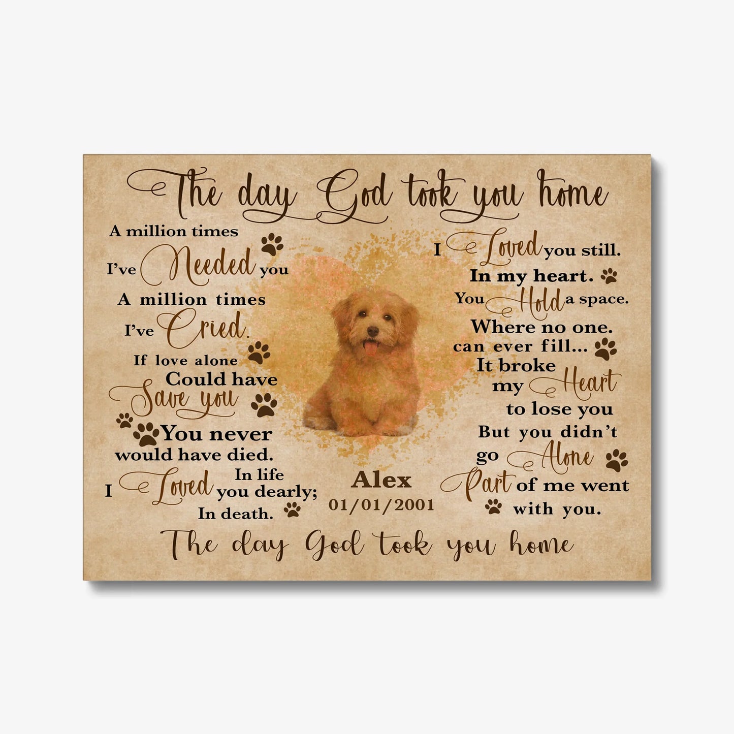 Pet Memorial Canvas – Custom Dog Loss Wall Art with Poem & Photo