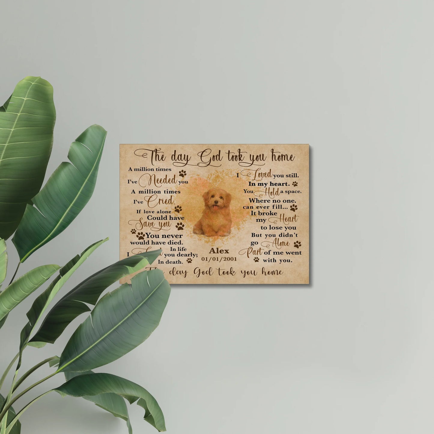 Pet Memorial Canvas – Custom Dog Loss Wall Art with Poem & Photo