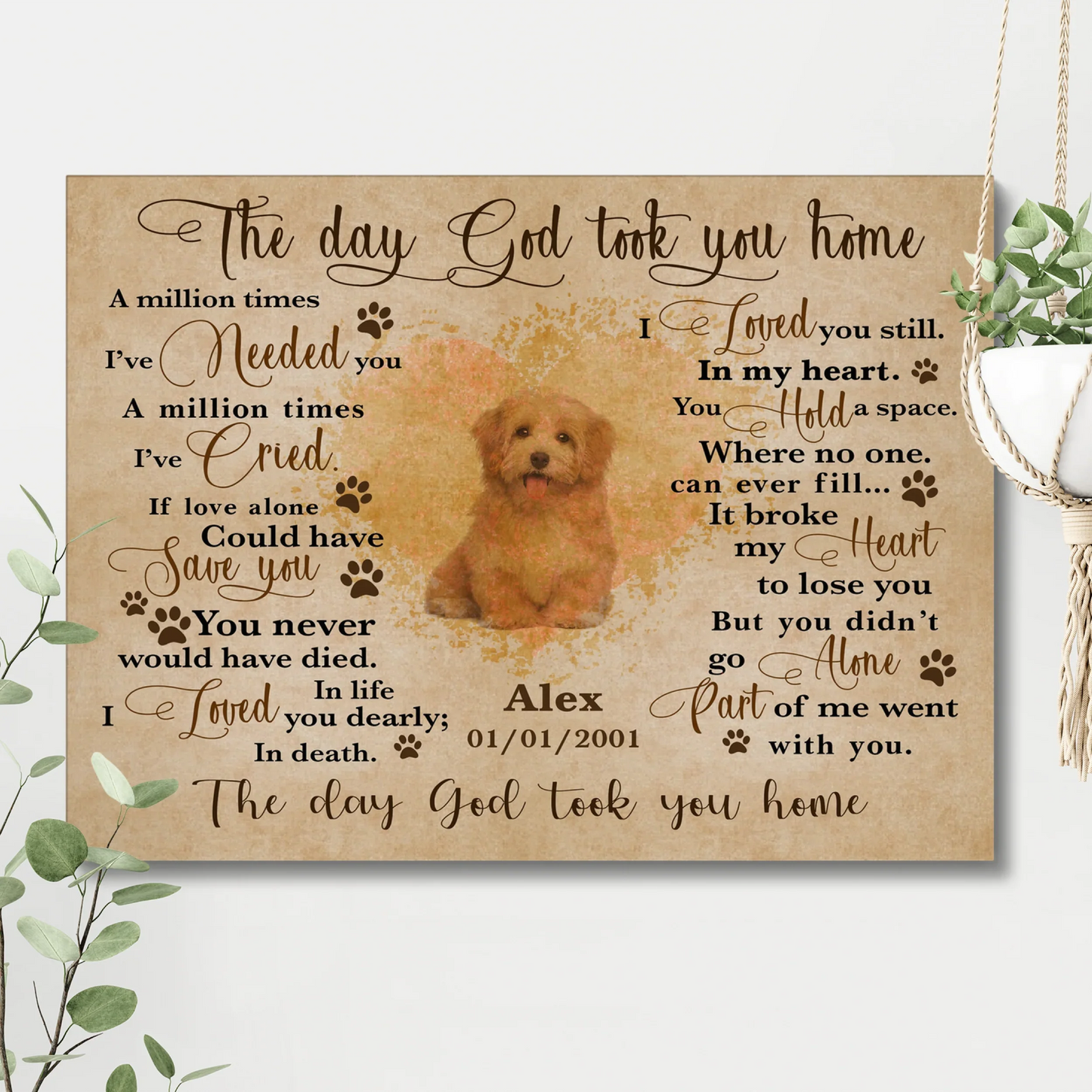 Pet Memorial Canvas – Custom Dog Loss Wall Art with Poem & Photo