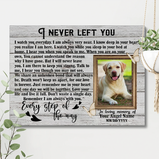 Pet Memorial Canvas – I Never Left You Poem with Dog Photo - PersonalizedFury