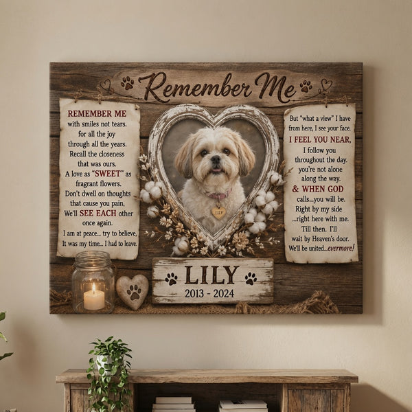 Personalized Dog Memorial Canvas – Rustic Remember Me Canvas With Photo, Name & Years
