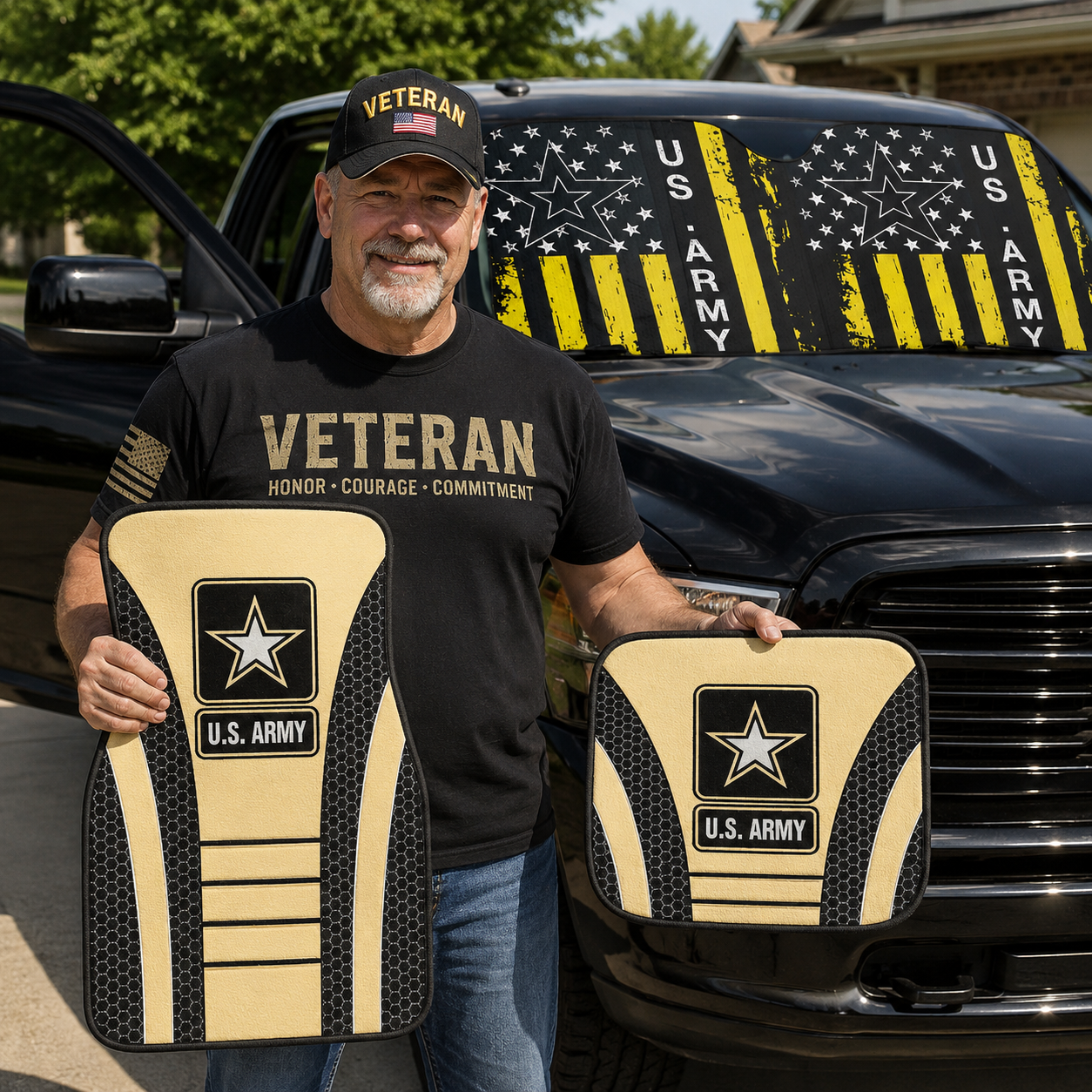 Personalized US Army veteran car accessories — custom-printed in USA