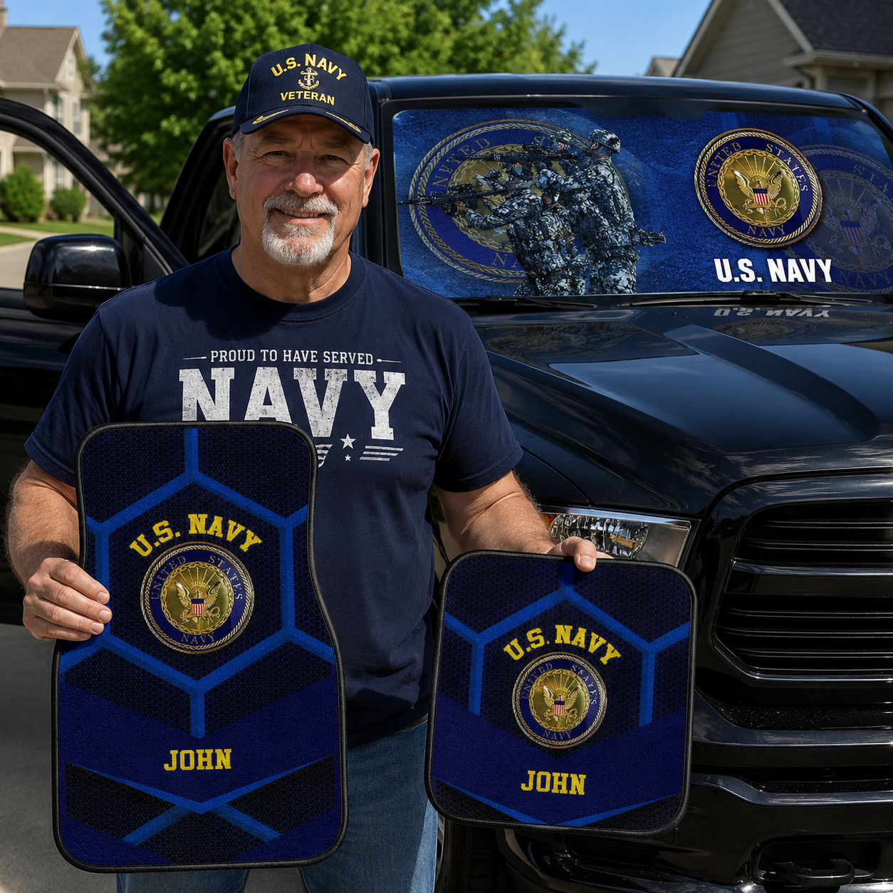 US Navy veteran car accessories — personalized naval tribute products made in USA