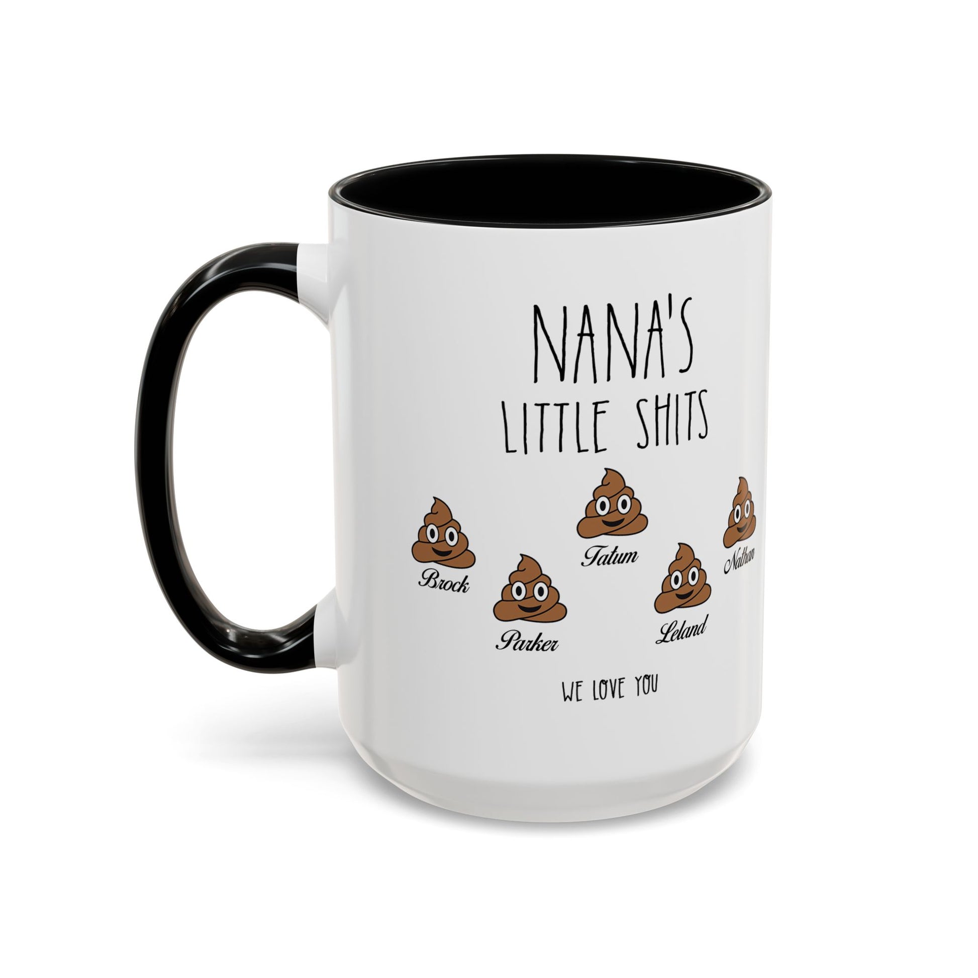 Personalized Nana with Grandkids Names Accent Coffee Mug - Gift For Family - PersonalizedFury