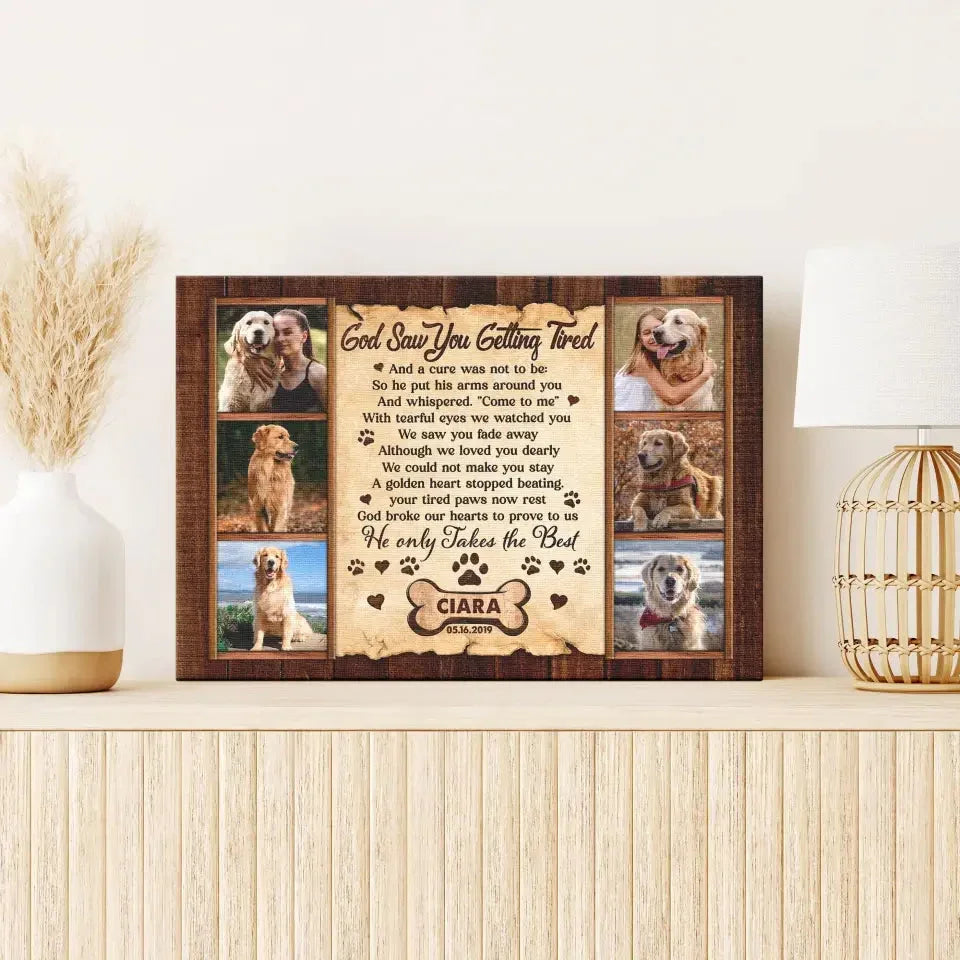 "God Saw You Getting Tired" – Custom Dog Memorial Canvas With Photos - PersonalizedFury