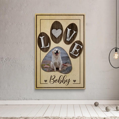 Personalized Dog Memorial Canvas – LOVE Paw Print & Photo
