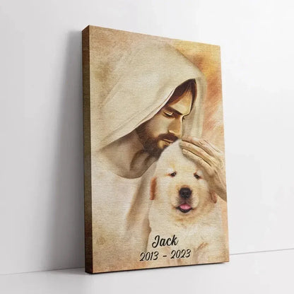 Jesus Pet Memorial Canvas – Dog in Heaven with Name & Date