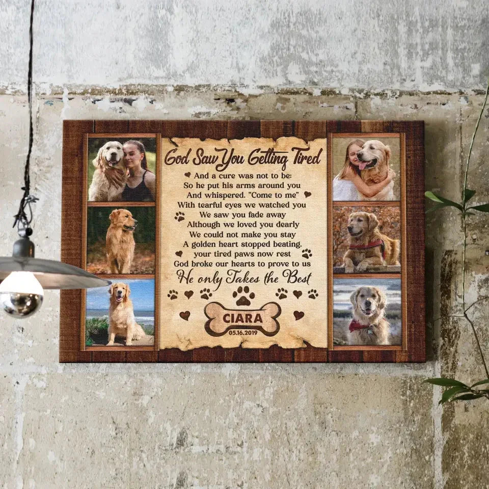"God Saw You Getting Tired" – Custom Dog Memorial Canvas With Photos - PersonalizedFury