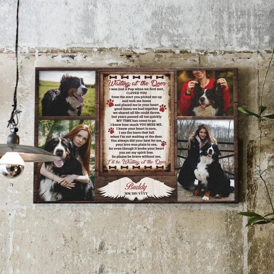 Personalized Dog Memorial Canvas – Waiting at the Door Poem Gift - PersonalizedFury