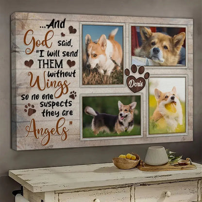 Dog Memorial Canvas – Angels Without Wings Custom Photo Collage - PersonalizedFury