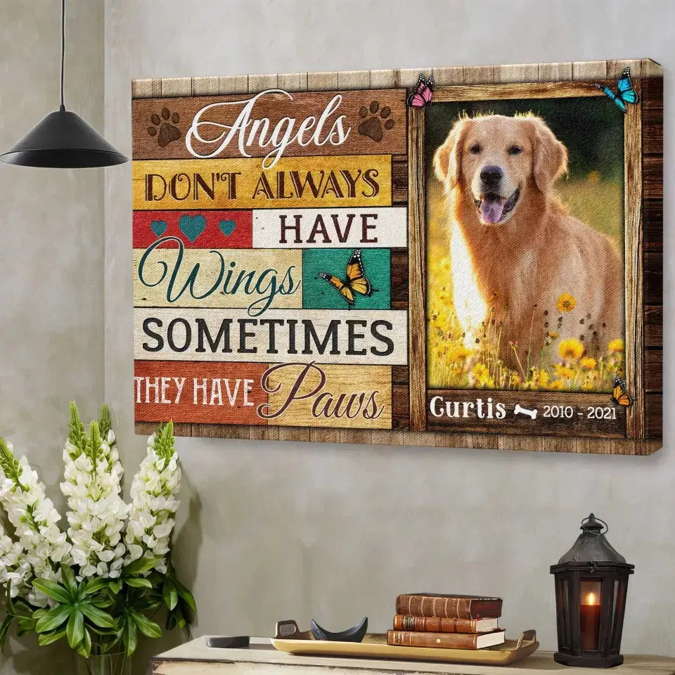 Custom Dog Memorial Canvas – Angels Have Paws Pet Loss Gift - PersonalizedFury