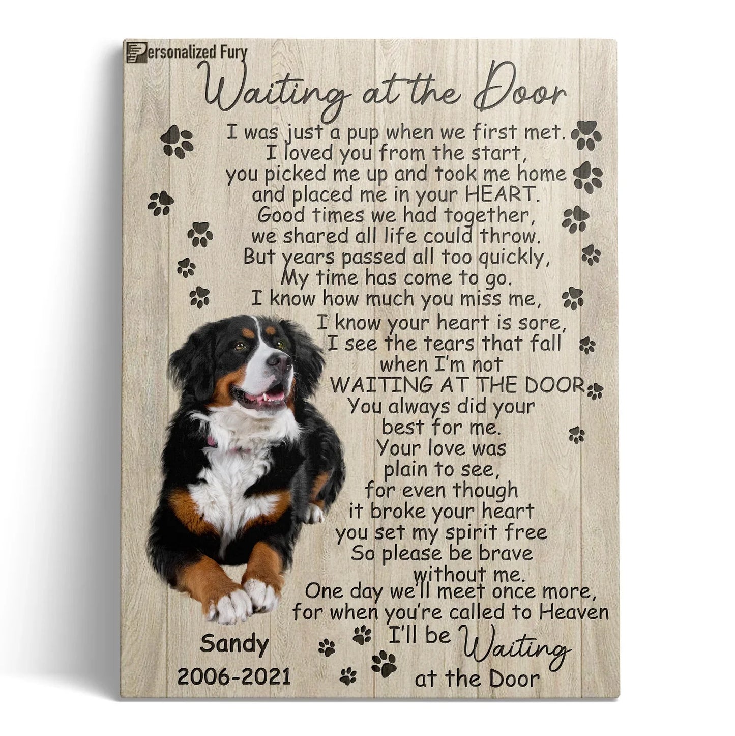 Custom Dog Memorial Canvas – "Waiting at the Door" Poem Gift