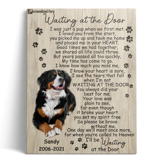 Custom Dog Memorial Canvas – "Waiting at the Door" Poem Gift