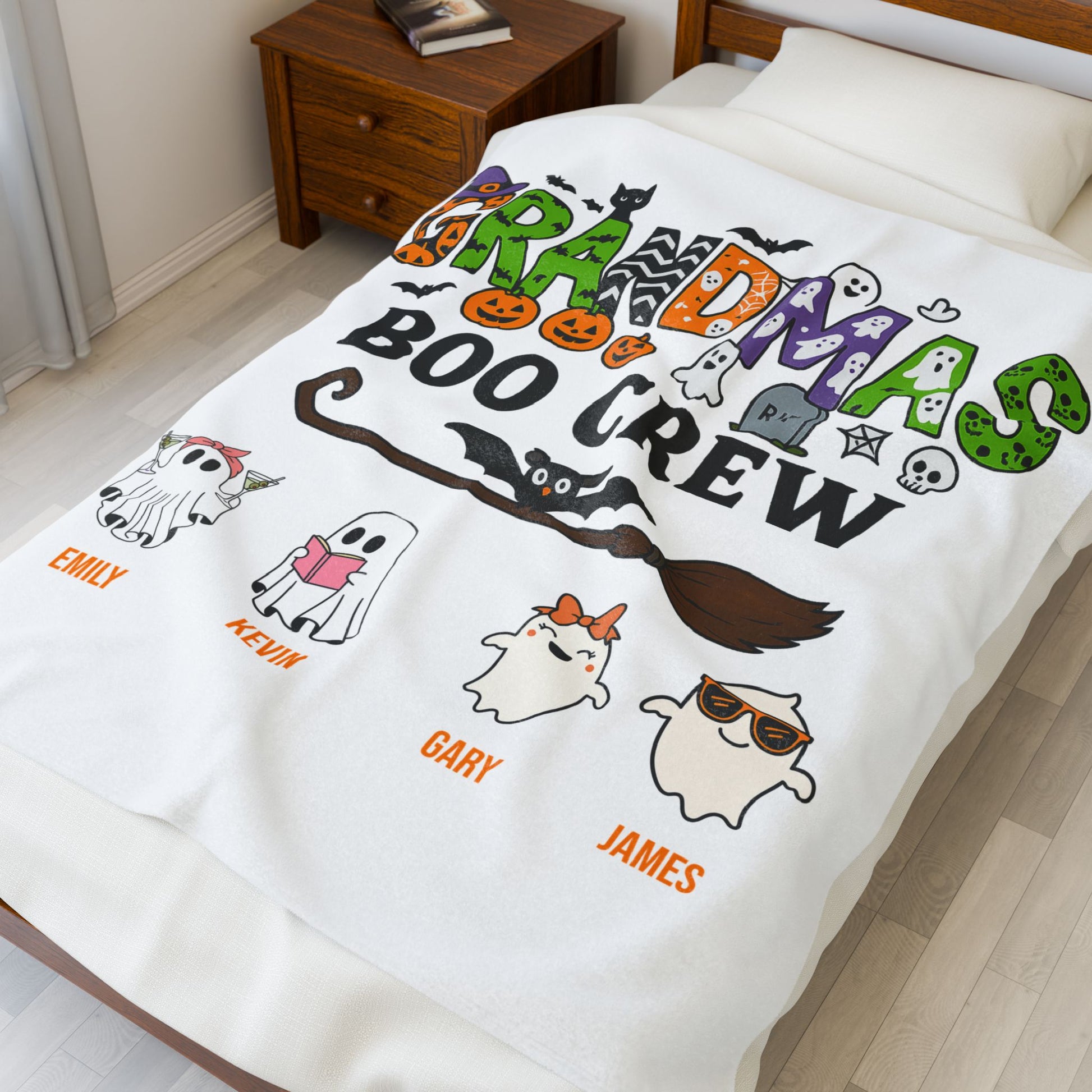 Grandma’s Boo Crew Blanket – Personalized Halloween Gift with Grandkids’ Names - PersonalizedFury