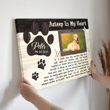 Dog Memorial Canvas – “Asleep In My Heart” Poem, Custom Photo & Name Gift - PersonalizedFury
