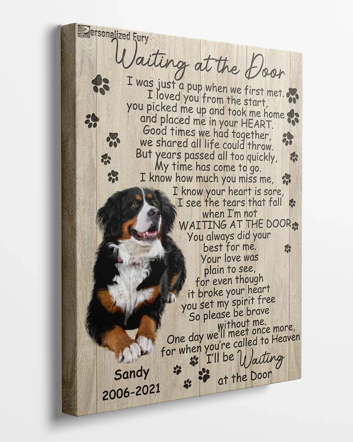 Custom Dog Memorial Canvas – "Waiting at the Door" Poem Gift