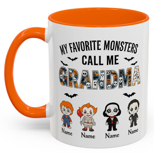 Custom My Favorite Monsters Call me Grandma Accent Coffee Mug - PersonalizedFury