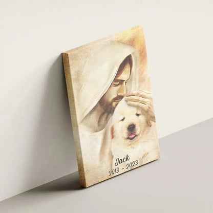 Jesus Pet Memorial Canvas – Dog in Heaven with Name & Date