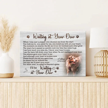 “Waiting at Your Door” – White Rustic Pet Memorial Canvas - PersonalizedFury