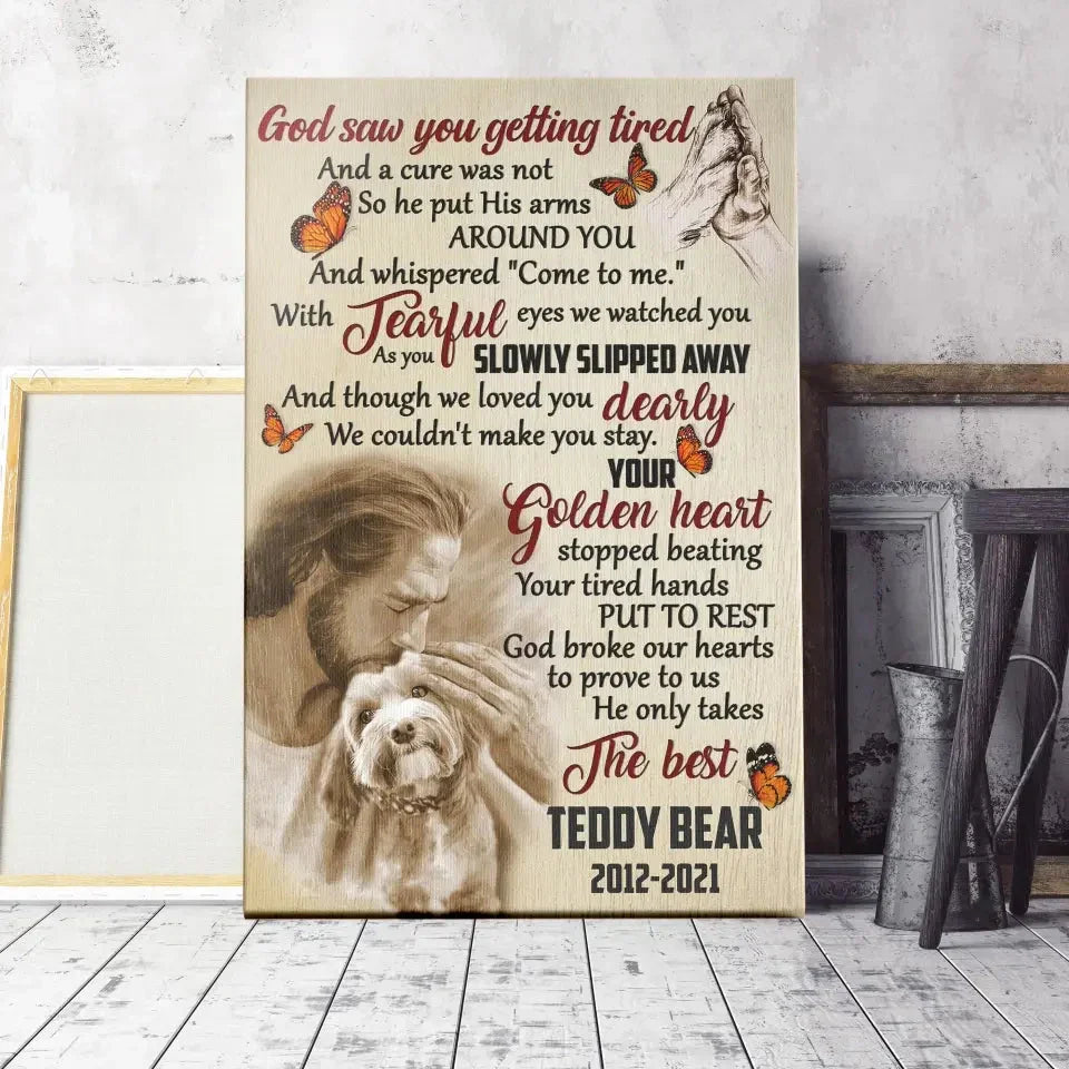 God Saw You Getting Tired Jesus Canvas – Dog Memorial Gift with Name