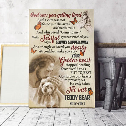 God Saw You Getting Tired Jesus Canvas – Dog Memorial Gift with Name