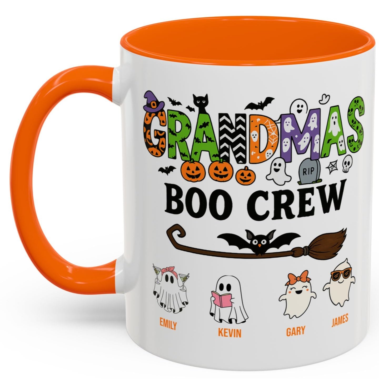 Grandma’s Boo Crew Accent Mug – Personalized Halloween Gift with Names - PersonalizedFury