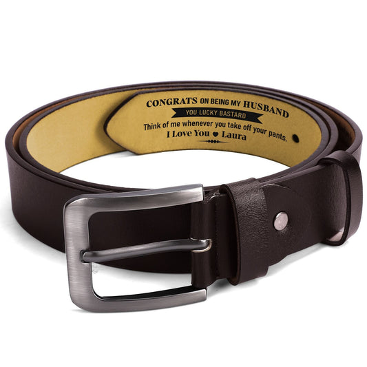 Personalized Engraved Leather Belt - Funny Gift for Him - Anniversary Gift for Husband Boyfriend