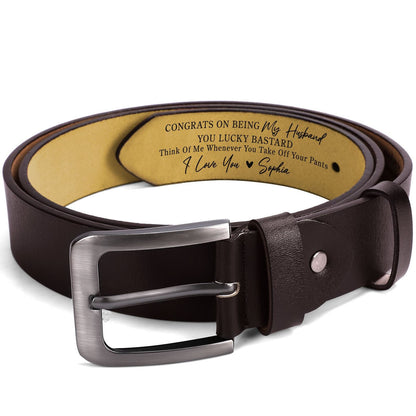 Personalized Engraved Leather Belt - Anniversary Gift for Husband Boyfriend