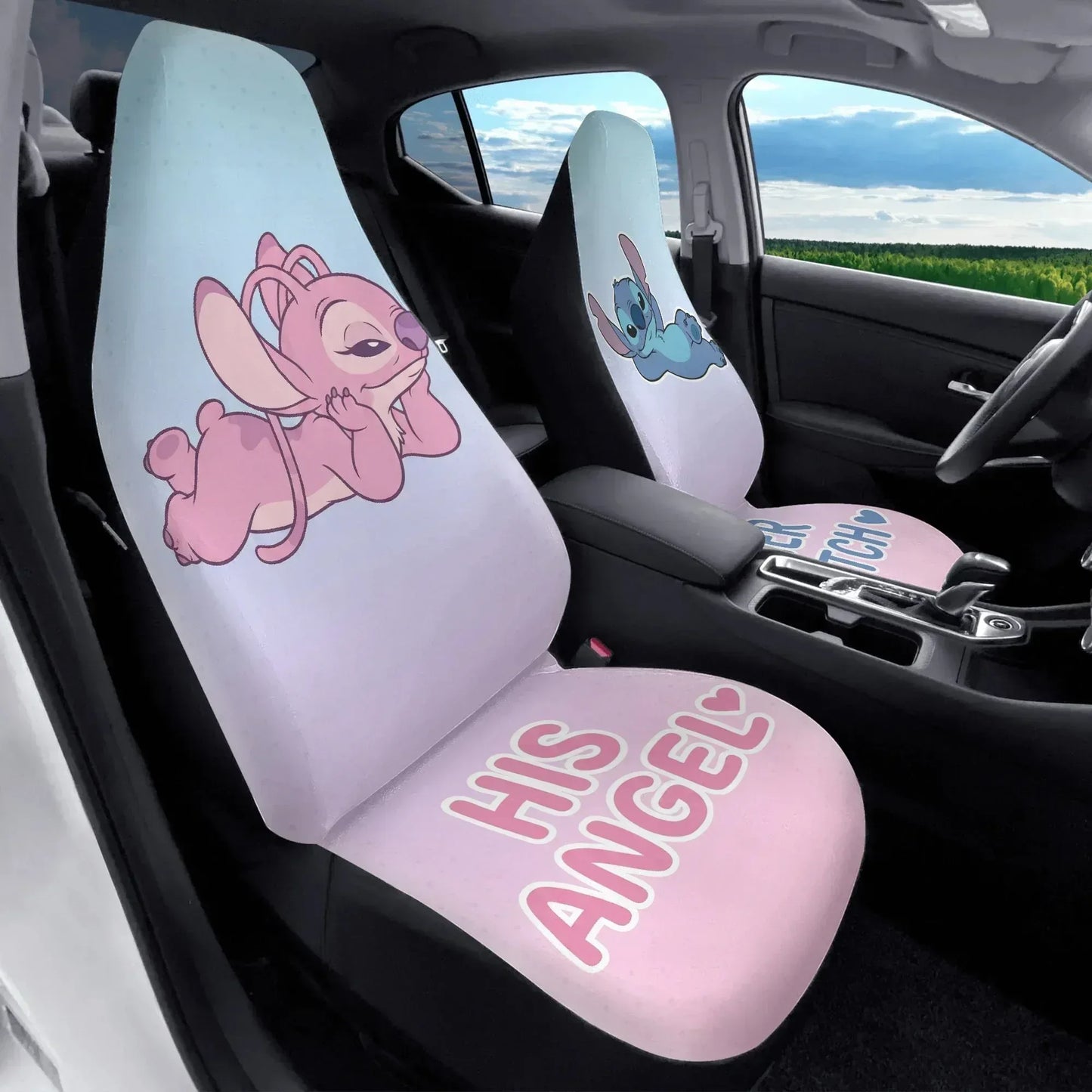 Cute Lilo & Stitch Love Couple Car Seat Covers – Car Accessories for Couples - PersonalizedFury