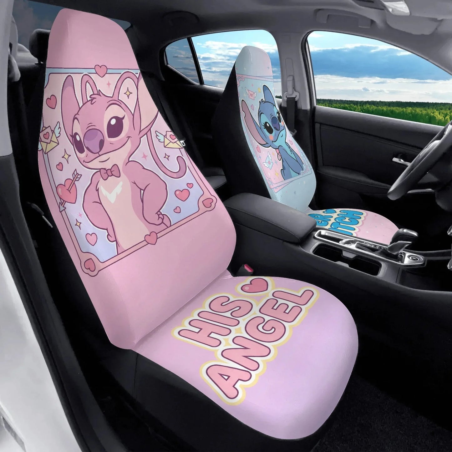 Lilo & Stitch Love Couple Car Seat Covers – Cute Car Accessories - PersonalizedFury
