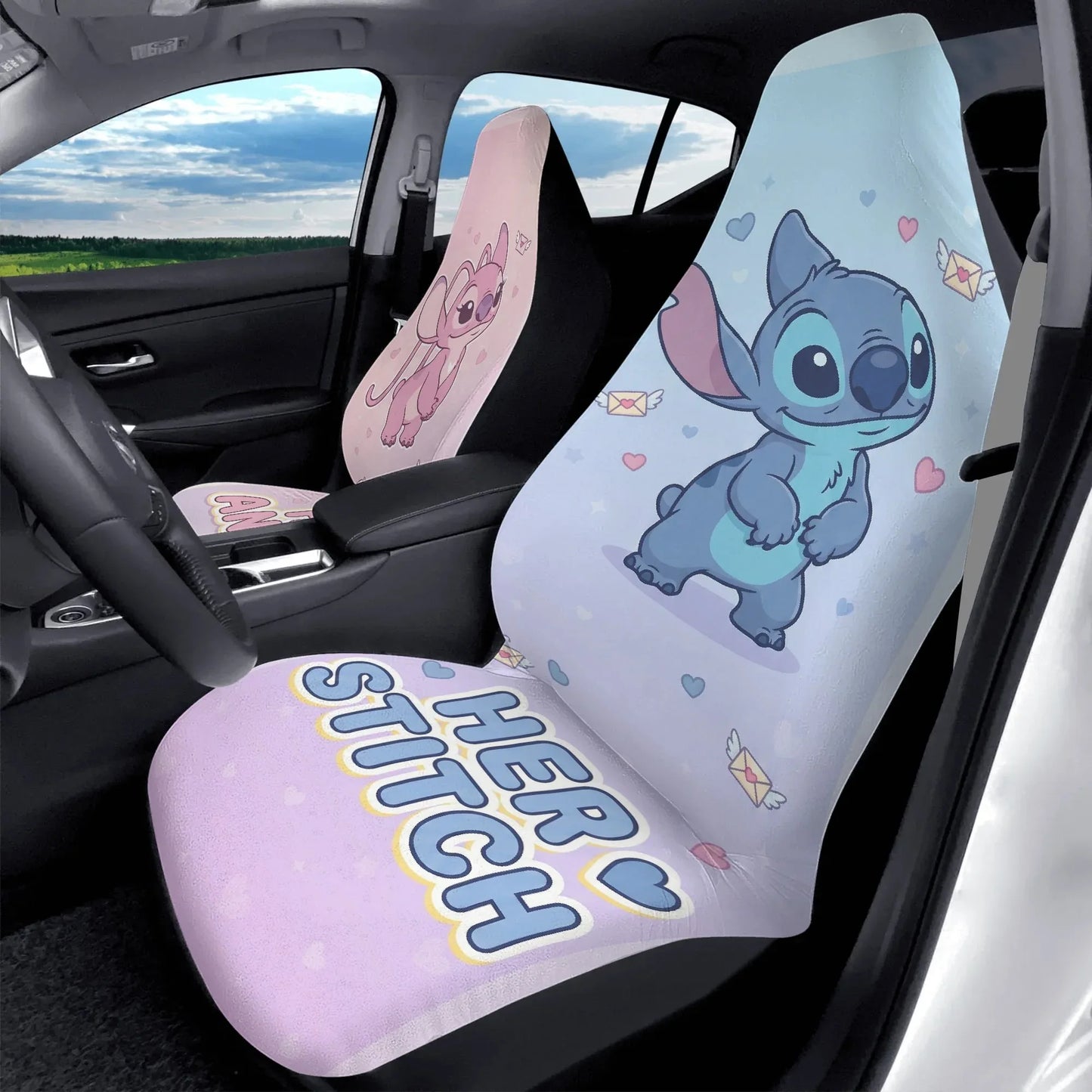 Lilo & Stitch Love Couple Car Seat Covers – Cartoon Car Decor - PersonalizedFury