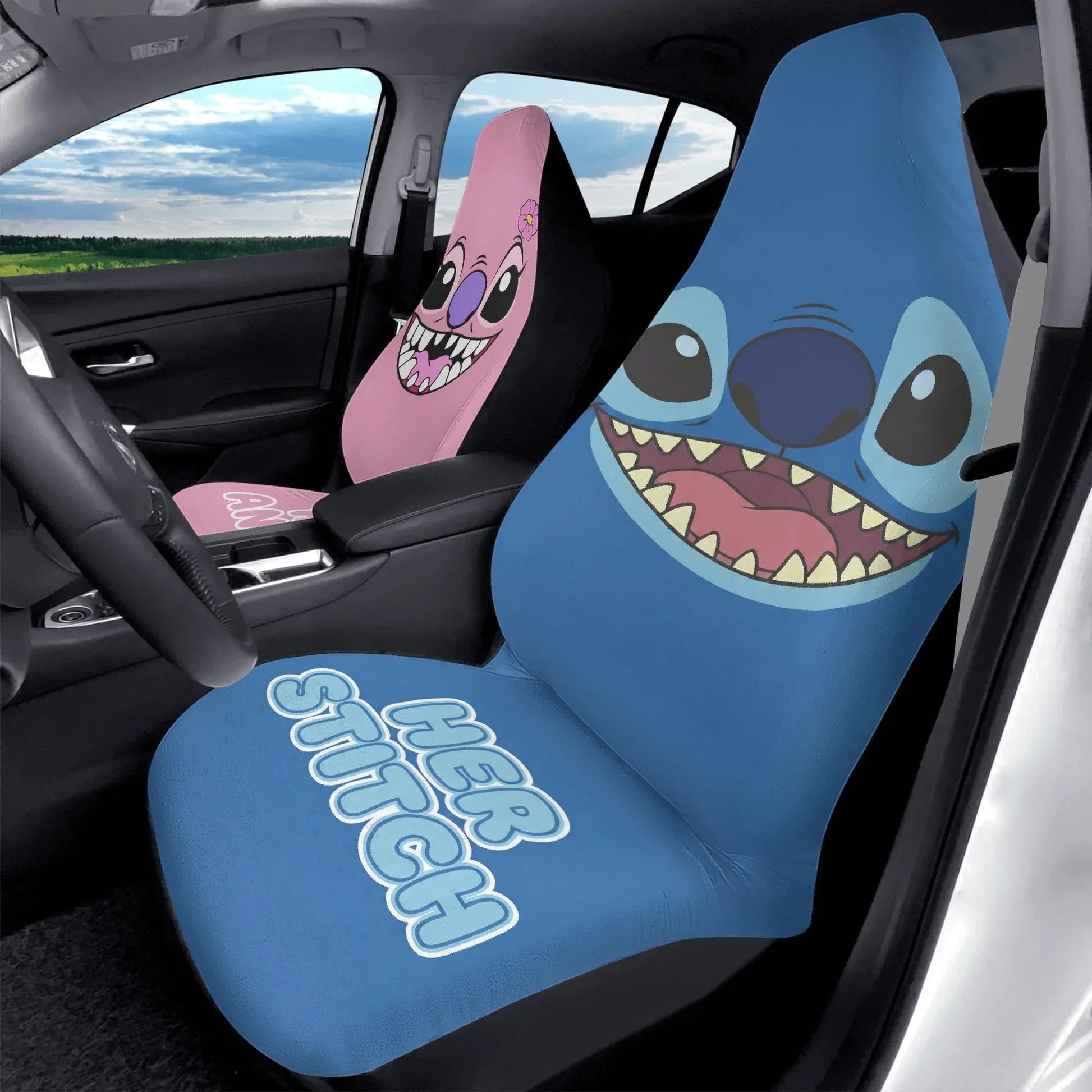 Cute Lilo & Stitch Love Couple Car Seat Covers – Car Accessories for Couples - PersonalizedFury