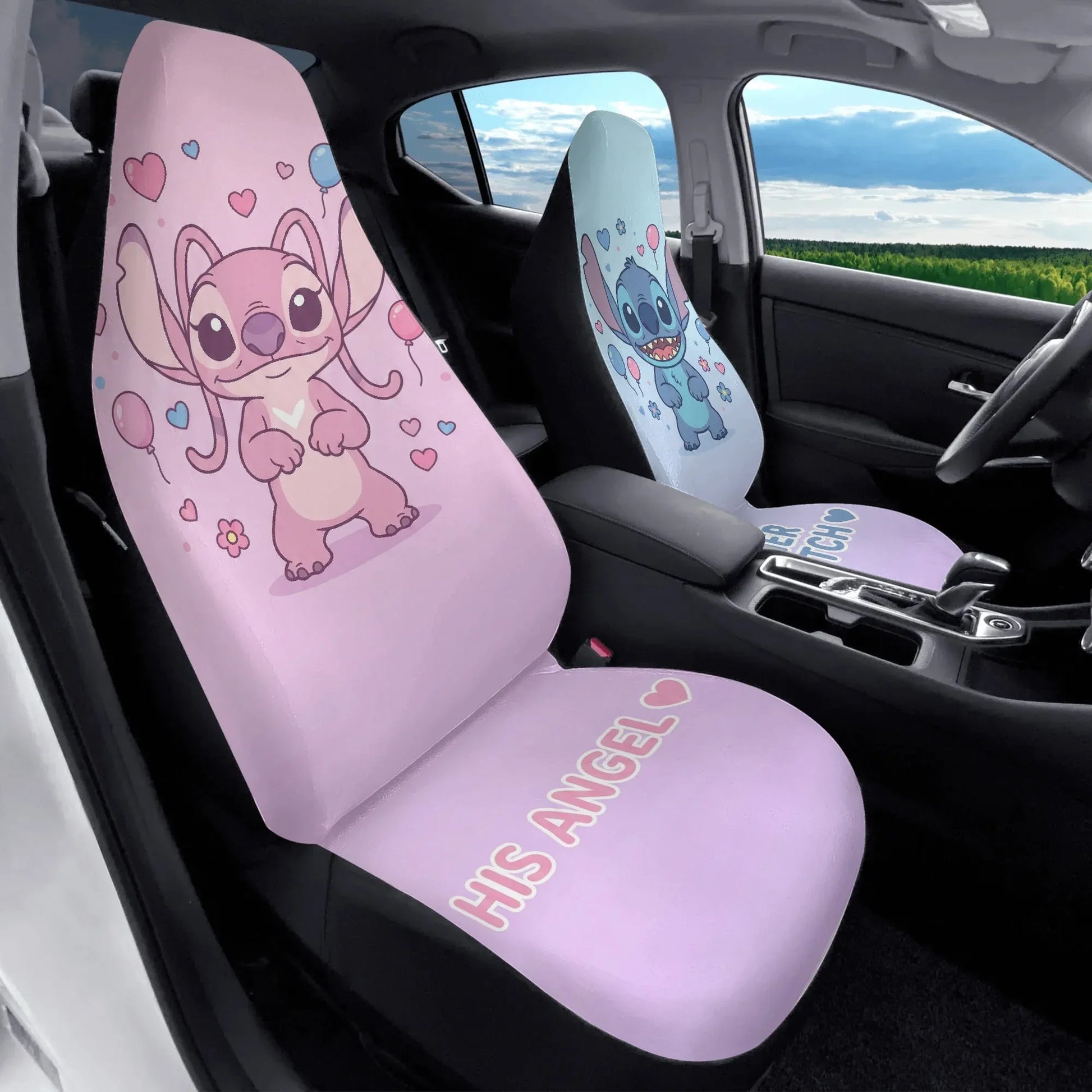 Lilo & Stitch Couple Car Seat Covers – Valentine Car Accessories for Couples - PersonalizedFury