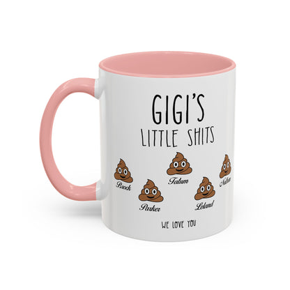Personalized Gigi with Grandkids Names Accent Coffee Mug - Gift For Gigi - PersonalizedFury