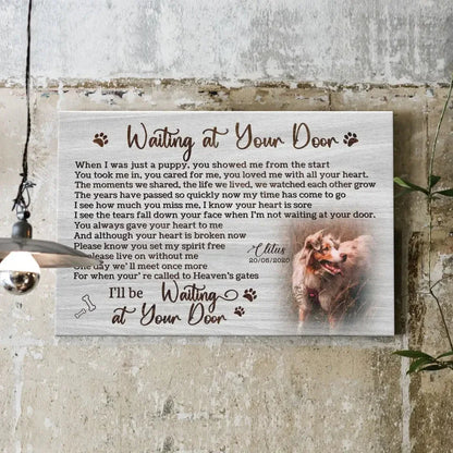 “Waiting at Your Door” – White Rustic Pet Memorial Canvas - PersonalizedFury