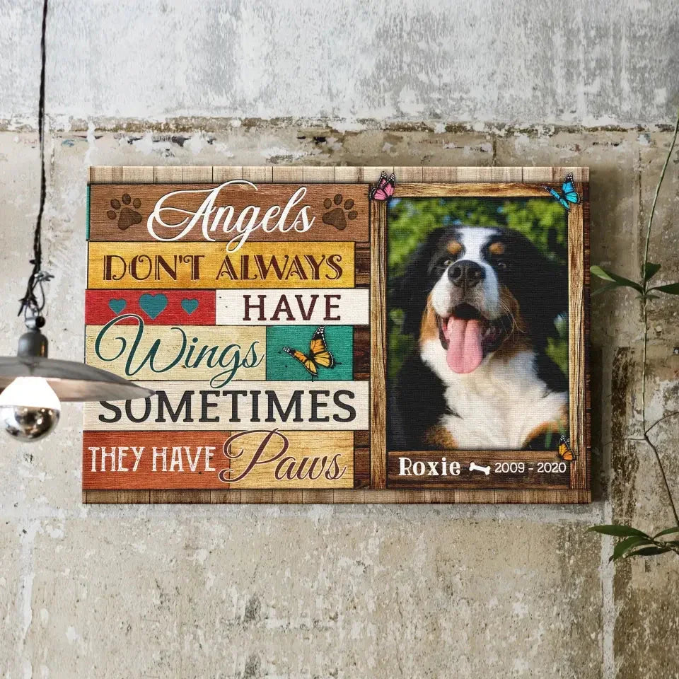 Custom Dog Memorial Canvas – Angels Have Paws Pet Loss Gift - PersonalizedFury