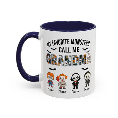 Custom My Favorite Monsters Call me Grandma Accent Coffee Mug - PersonalizedFury