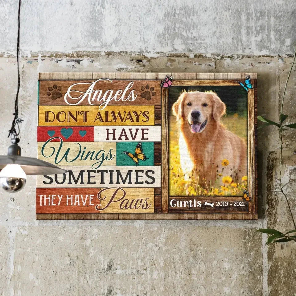 Custom Dog Memorial Canvas – Angels Have Paws Pet Loss Gift - PersonalizedFury
