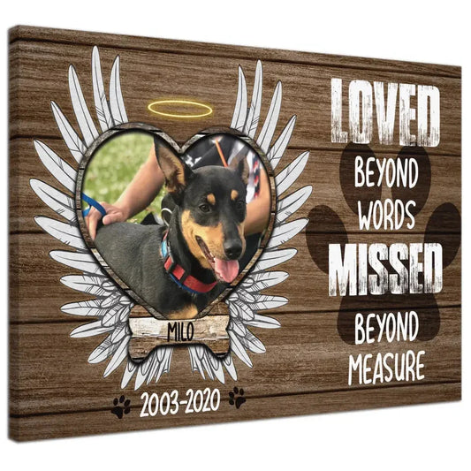 Custom Dog Memorial Canvas with Angel Wings – Loved and Missed Tribute - PersonalizedFury