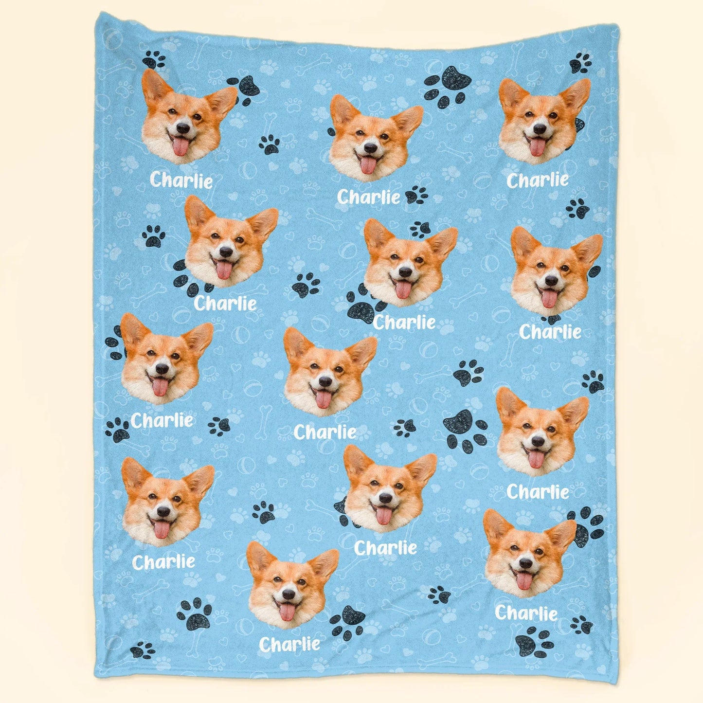 Custom Pet Face - Personalized Monogrammed Dog Photo Blanket - PersonalizedFury