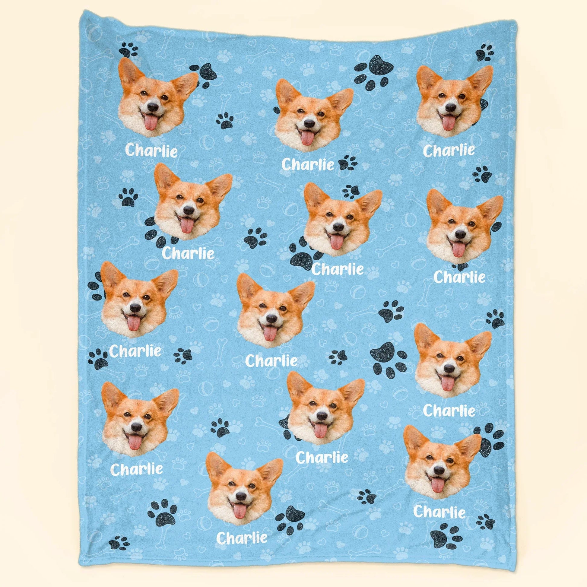 Custom Pet Face - Personalized Monogrammed Dog Photo Blanket - PersonalizedFury