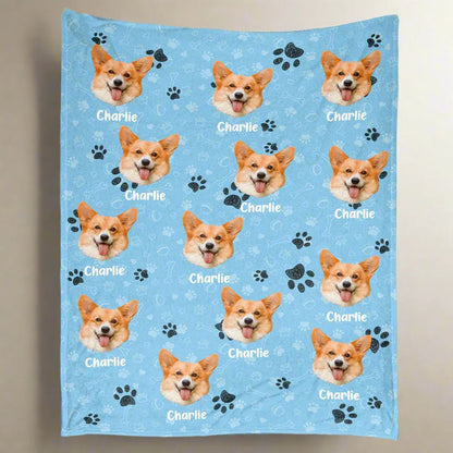 Custom Pet Face - Personalized Monogrammed Dog Photo Blanket - PersonalizedFury
