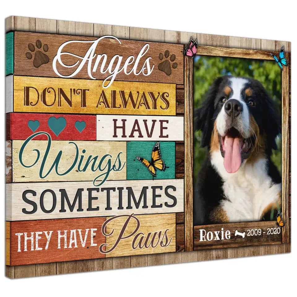 Custom Dog Memorial Canvas – Angels Have Paws Pet Loss Gift - PersonalizedFury
