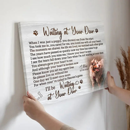 “Waiting at Your Door” – White Rustic Pet Memorial Canvas - PersonalizedFury