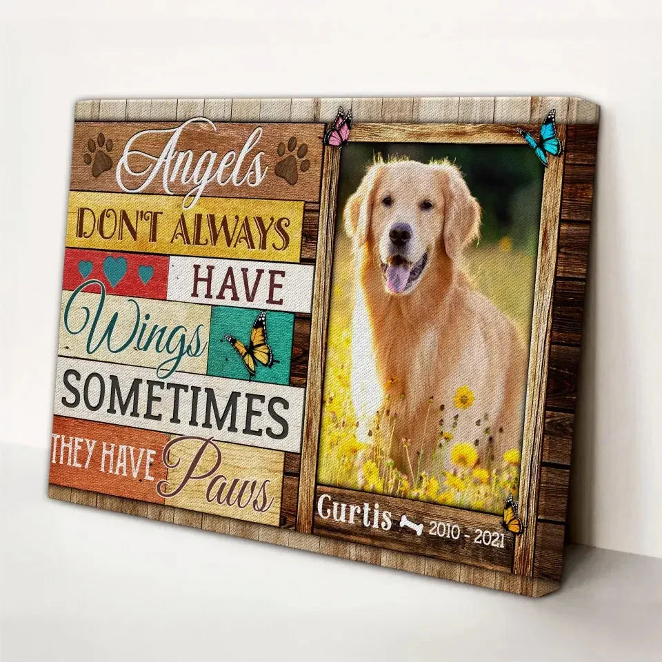 Custom Dog Memorial Canvas – Angels Have Paws Pet Loss Gift - PersonalizedFury
