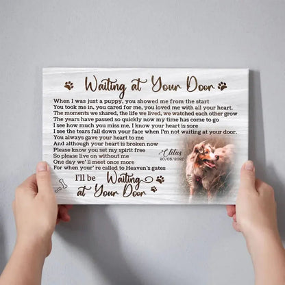 “Waiting at Your Door” – White Rustic Pet Memorial Canvas - PersonalizedFury