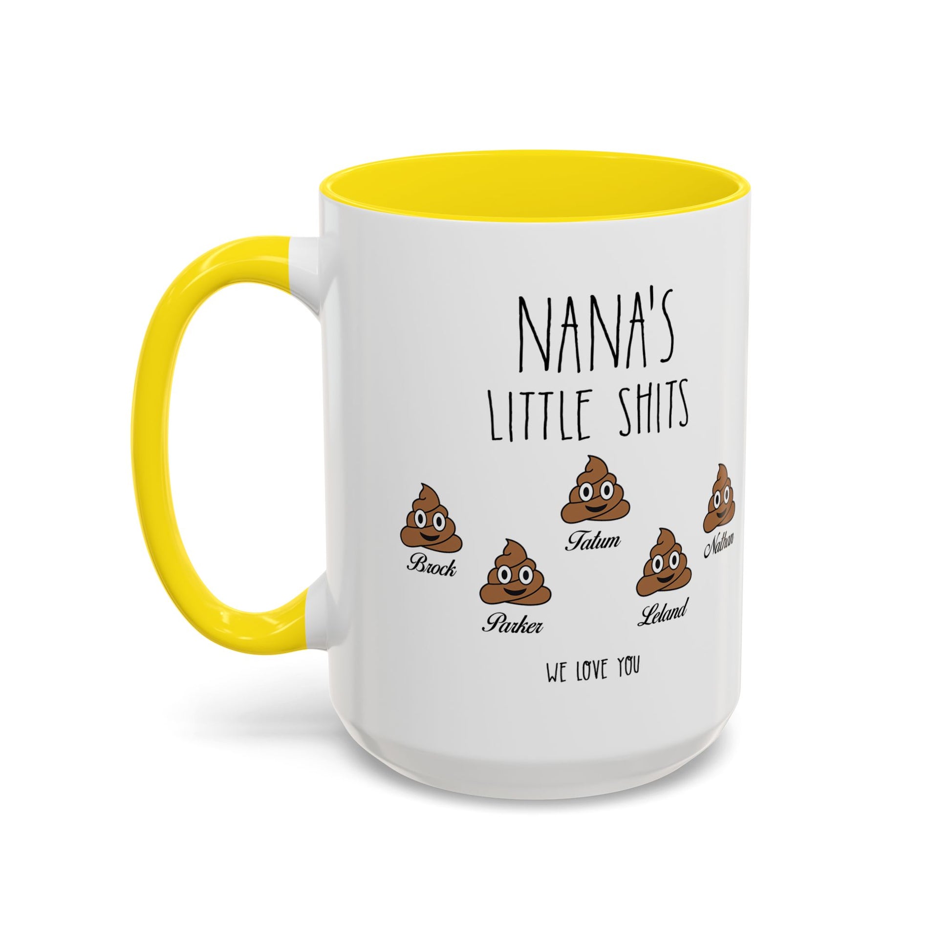 Personalized Nana with Grandkids Names Accent Coffee Mug - Gift For Family - PersonalizedFury